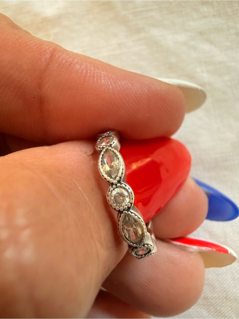 Pandora Silver Band with Clear Marquise & Round Stones - Silver